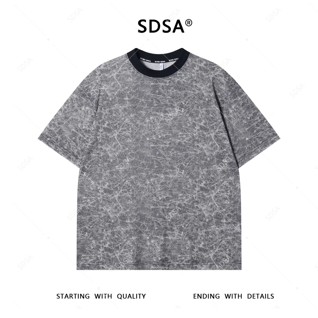 夏季高级感新款男士美式满天星短袖T恤肌理纹感设计百搭圆领上衣