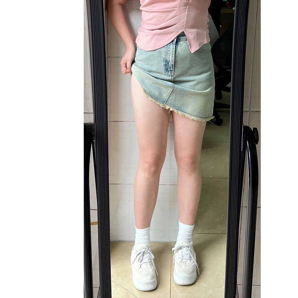 大码女装牛仔a字半身短裙女2024年夏季新款遮肚高腰显瘦