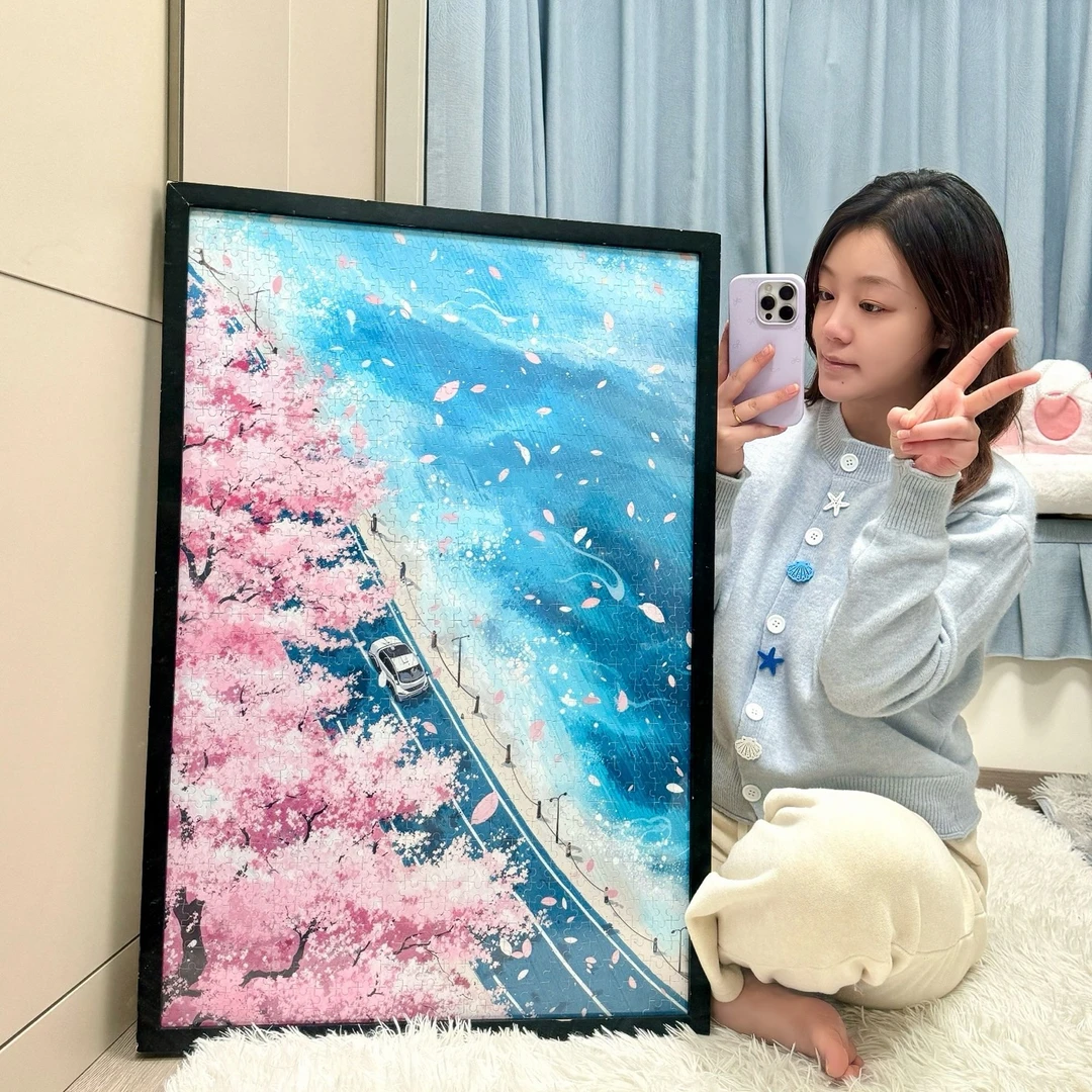 Ezz图韵小铺正品《樱海蓝途》300/500/1000高清木质拼图