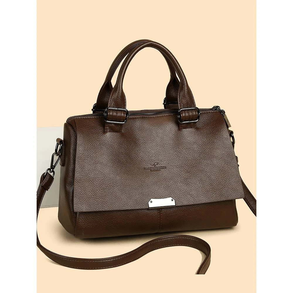 袋鼠真皮女包2025新款简约百搭洋气手提包女士时尚复古单肩斜挎包