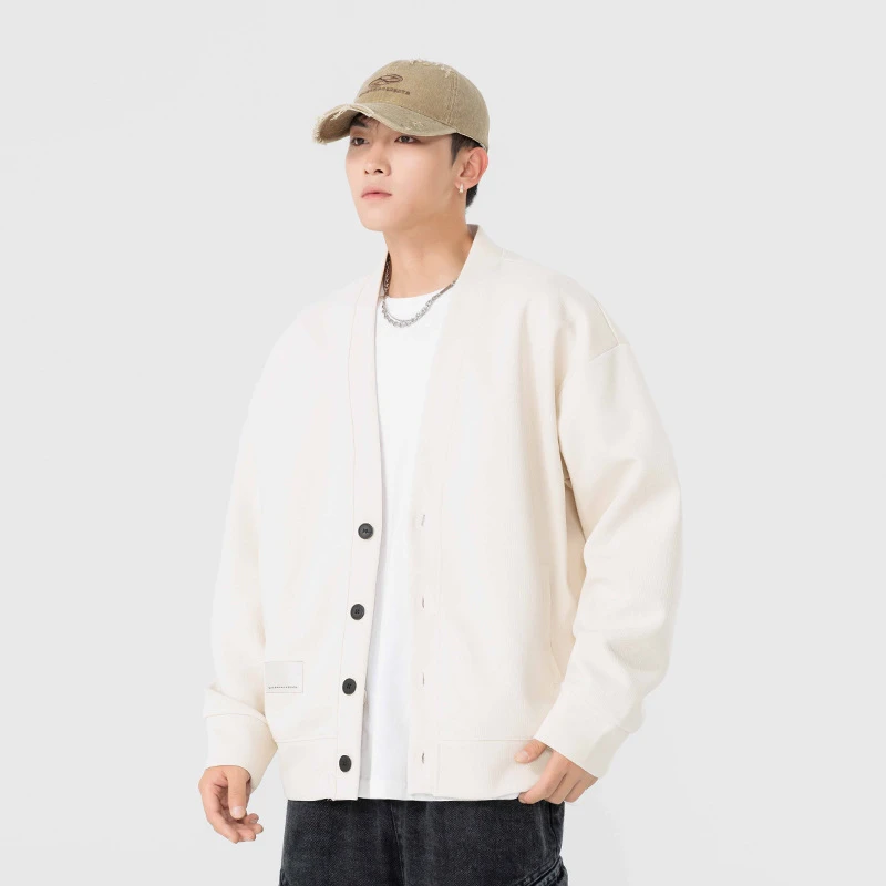 卫衣秋季长袖叠穿v领纯色显瘦瀚派针织日系开衫宽松百搭复古男装