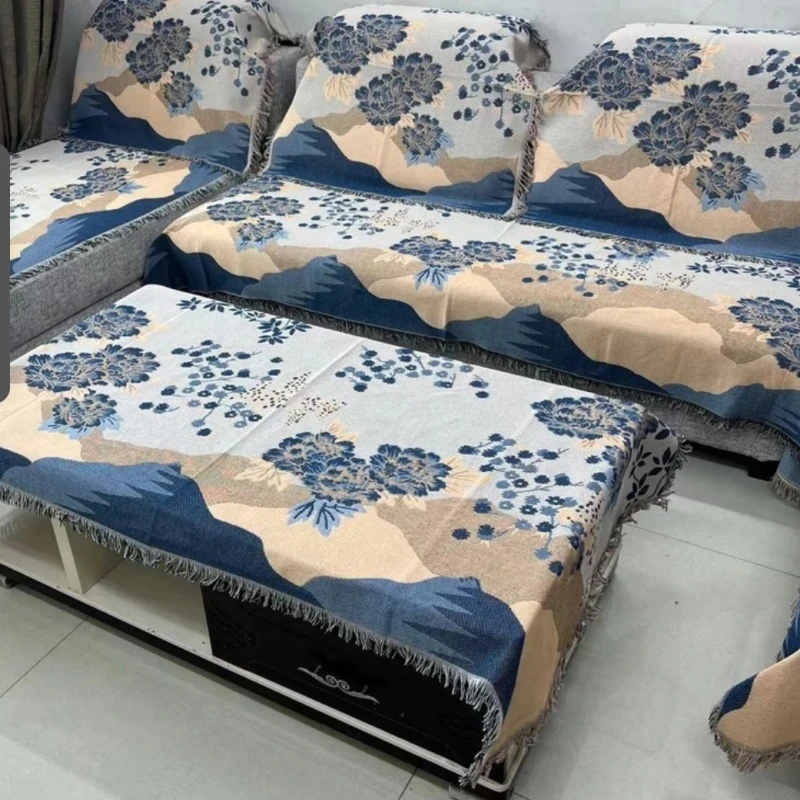 【青花瓷】90*240精美色织提花高端沙发巾