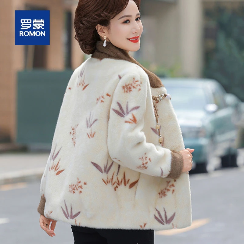 罗蒙50多岁妈妈秋冬装毛呢绒保暖外套新款中老年女装高档国风上衣