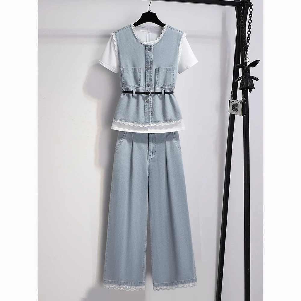 休闲风韩版时尚套装女夏季时尚洋气短袖阔腿裤气质减龄显瘦小个子