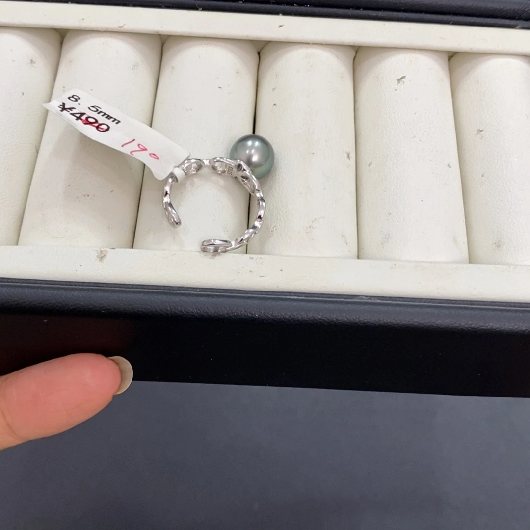 银S925镶嵌戒圈海水珍珠果*宝大溪地戒指8.5刘