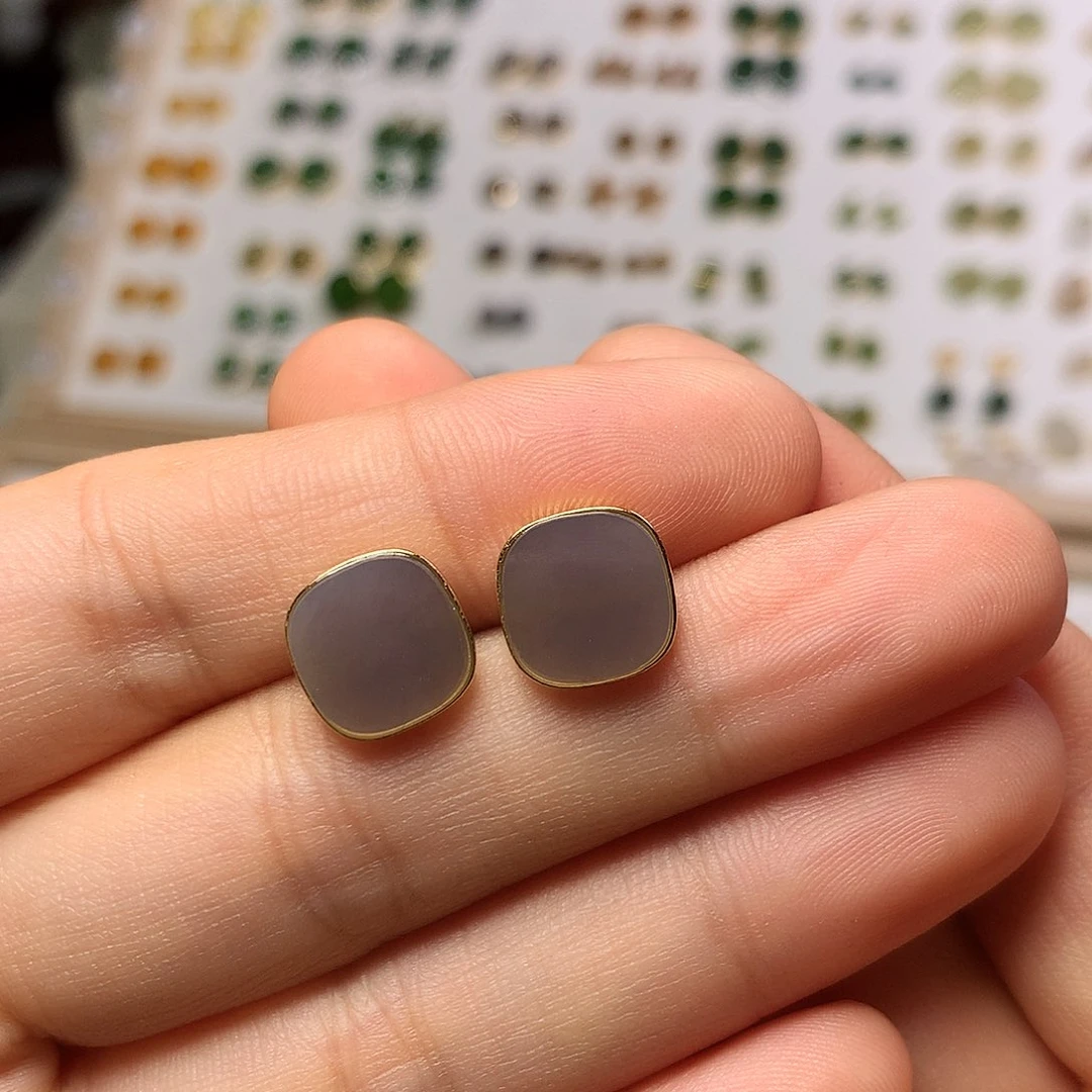 银S925镀金镶嵌和田玉（白玉）耳饰桑****?