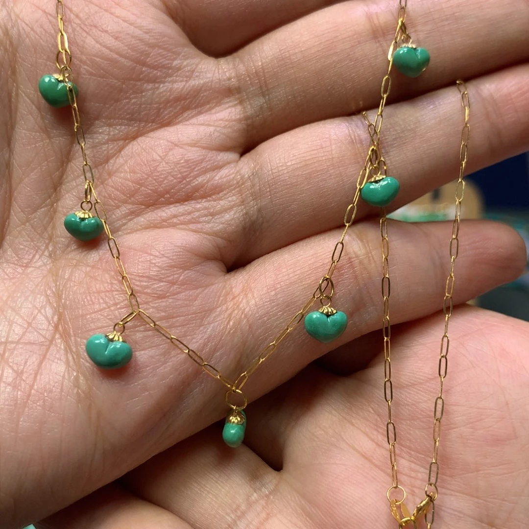 绿松石18K金镶嵌屁桃满天星锁骨链