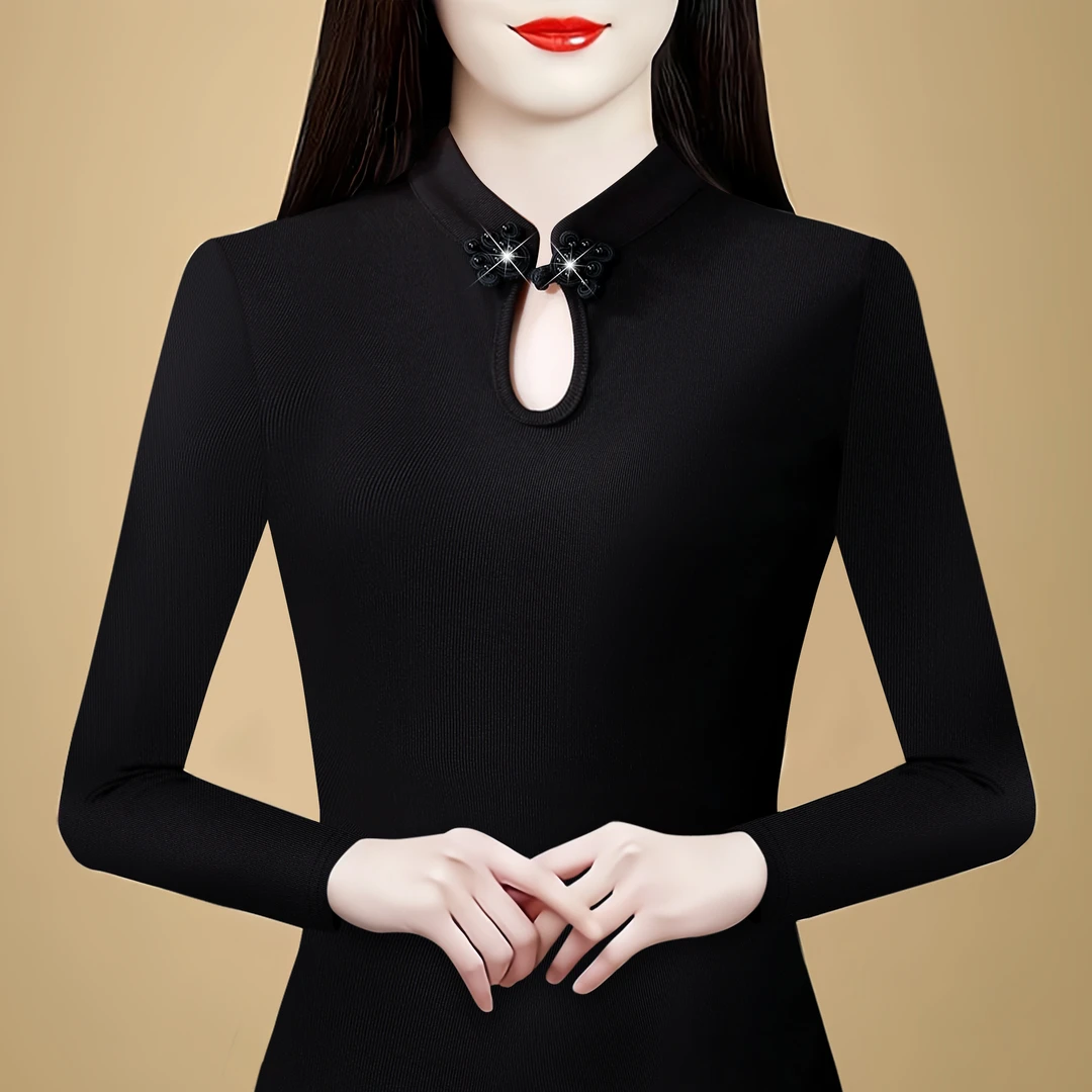 新中式改良旗袍式上衣女春秋2025新款立领红色打底衫内搭洋气小衫