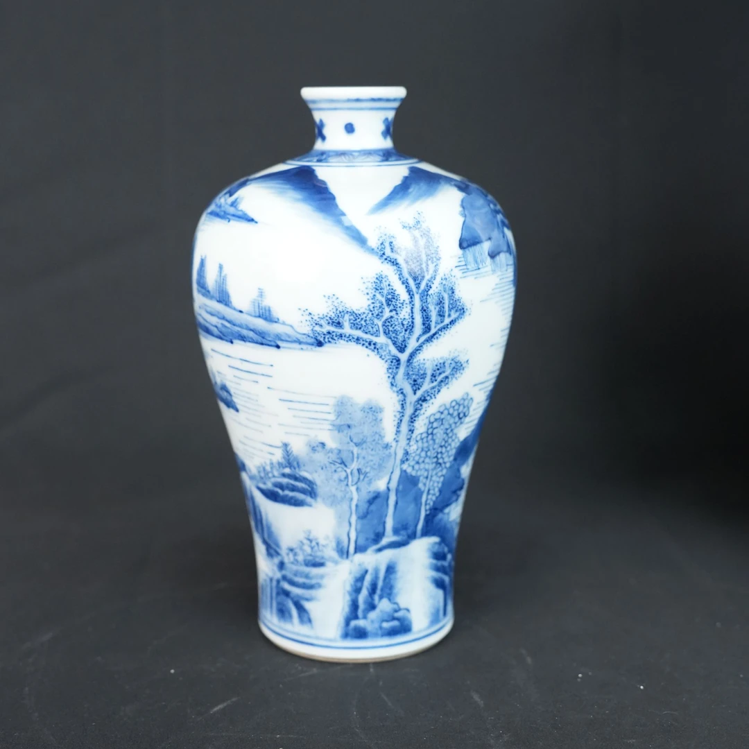 H0373青花山水梅瓶家居饰品摆件