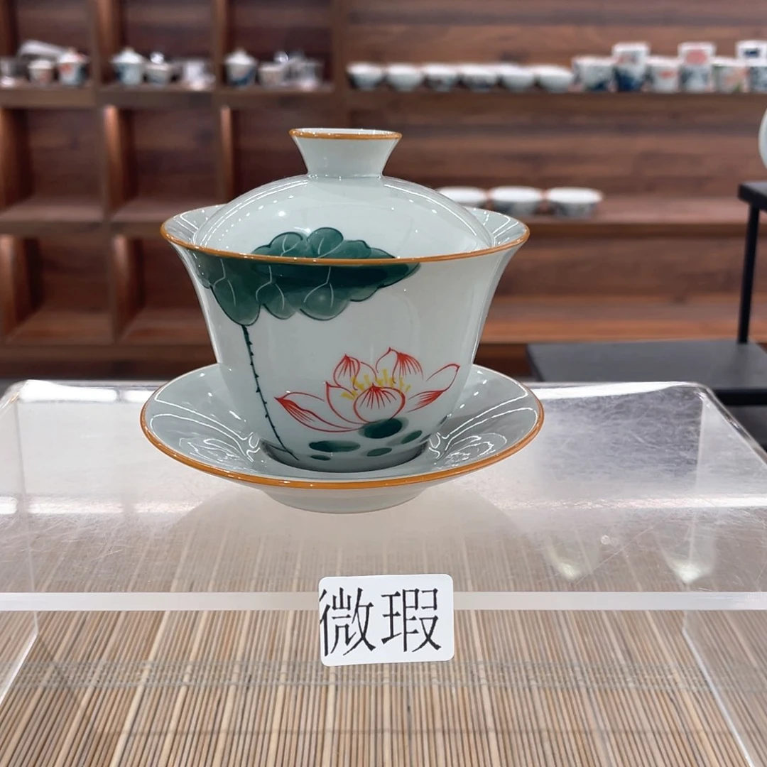 釉下手绘茶具微瑕