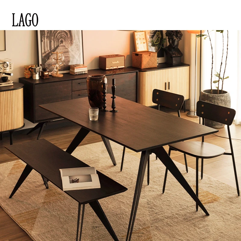 LAGO/AR-T01/P01北欧餐桌椅组合简实木餐桌意式铁艺长方形桌子