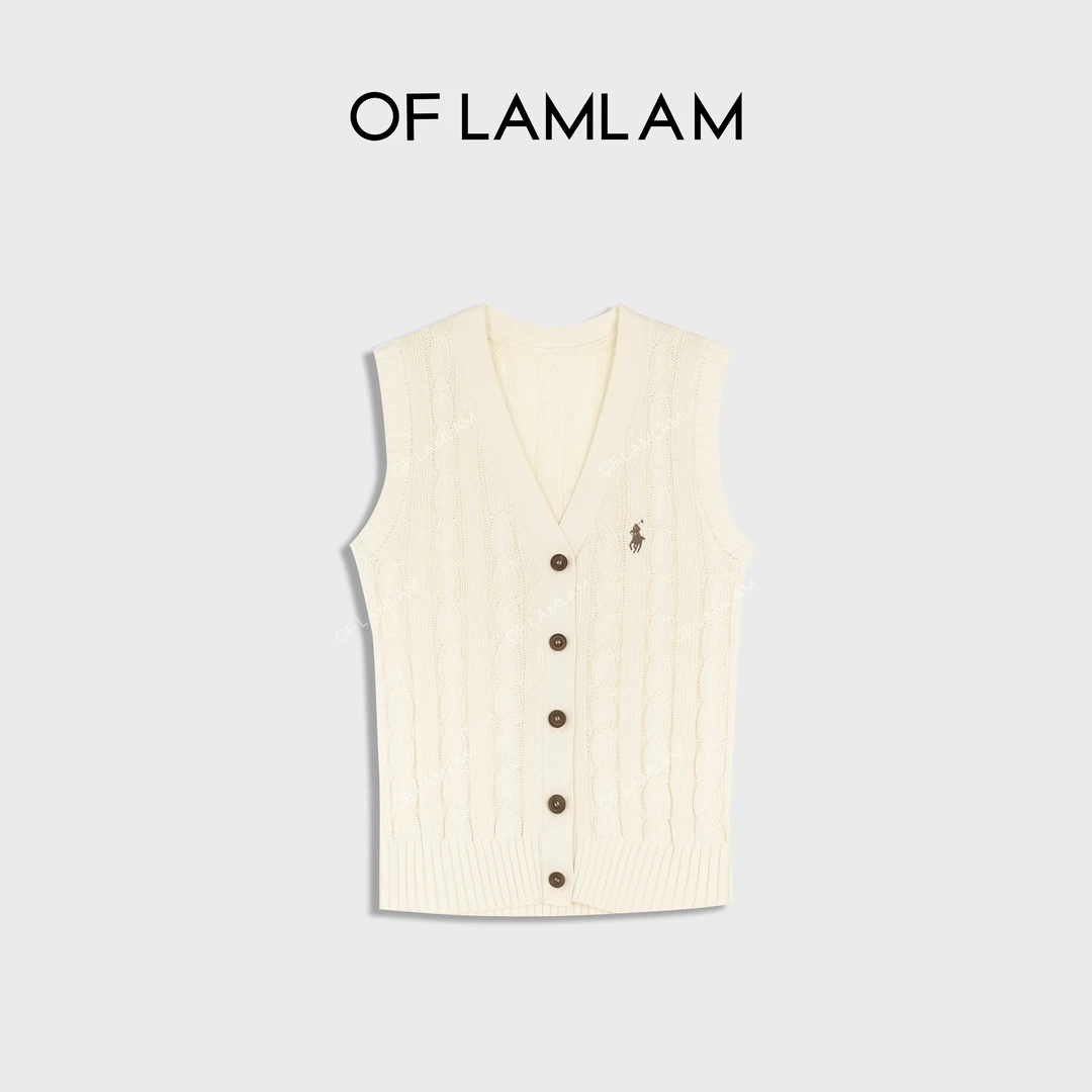 “温婉老钱”拉家精致老钱感刺绣绞花V领马甲 OFLAMLAM L252186M