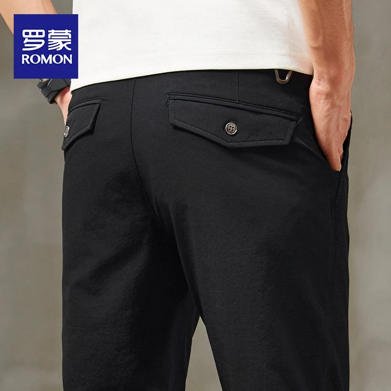 罗蒙裤子男款夏季轻商务休闲裤男弹力速干长裤2025新款冰丝男裤子