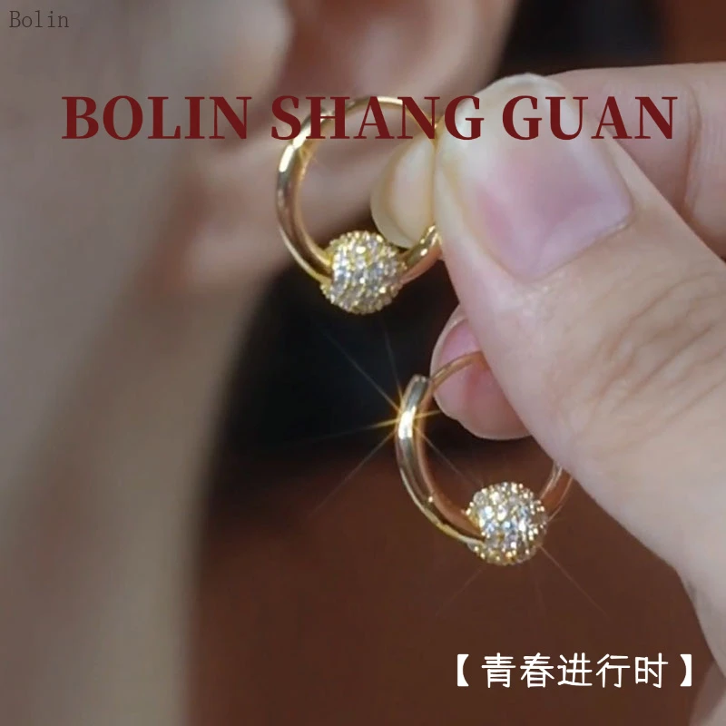 铜合金耳饰 鼎溢时尚高级满钻圆球耳圈耳环精致百2025新款个性