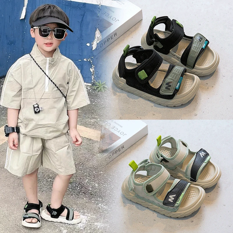 2025新款儿童运动凉鞋夏季魔术贴露趾男女童鞋子软底男童沙滩休闲