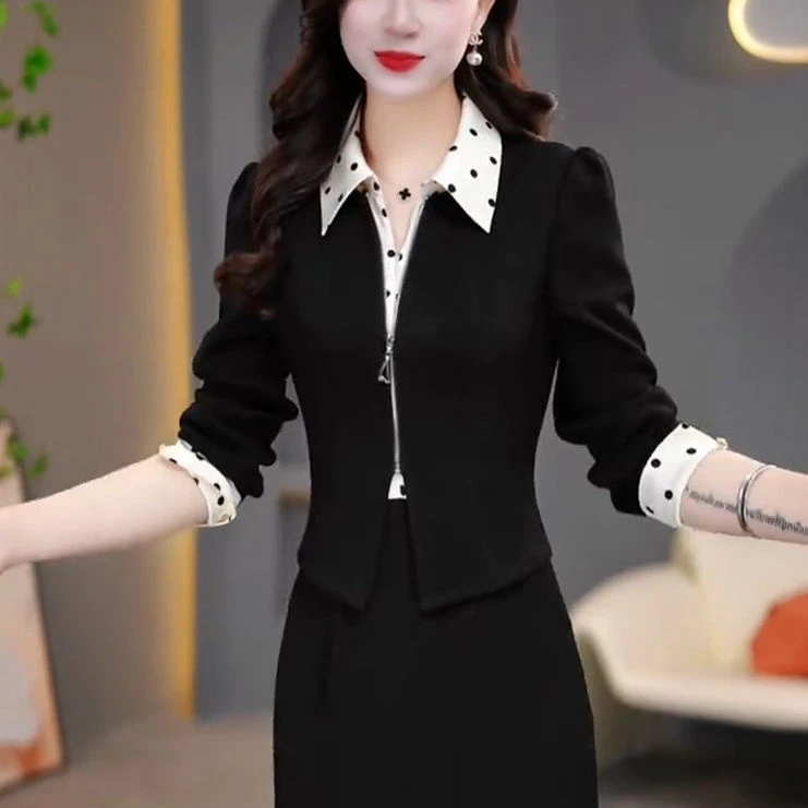 时尚假两件长袖连衣裙女2025秋季新款洋气显瘦设计感中长款休闲裙