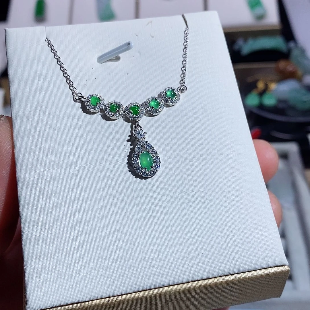 翡翠颈饰银S925镶嵌套链