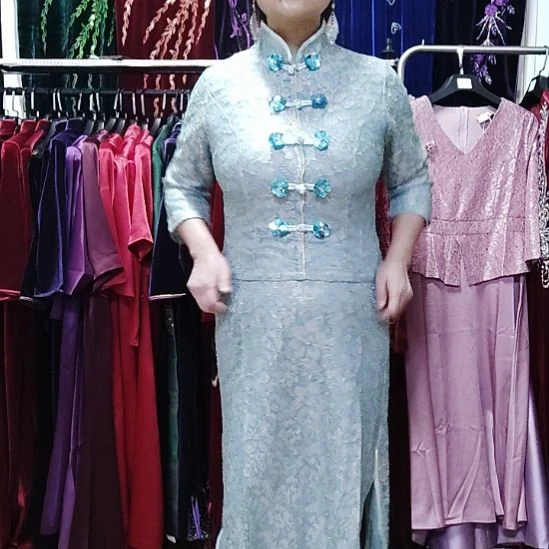蓝绿色水溶蕾丝两件套（国风上衣+半身裙）xl115斤以内