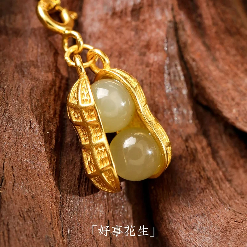 链子925银 古盈坊好事花生国风项链纯银花生吊坠气质精致锁骨链