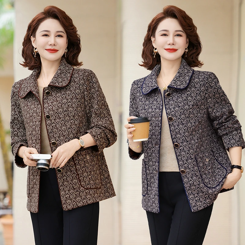 B008妈妈装春秋款外套中老年纽扣开衫上衣外套奶奶气质显瘦外套