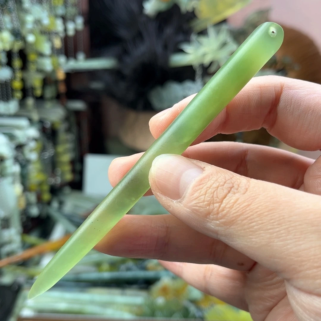 蛇纹石玉发饰未镶嵌长度12厘米左右