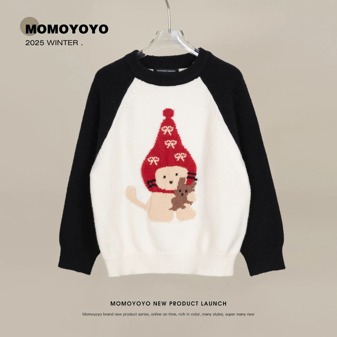 【小红帽】儿童插肩袖撞色毛衣圆领女童加厚保暖针织衫8898D