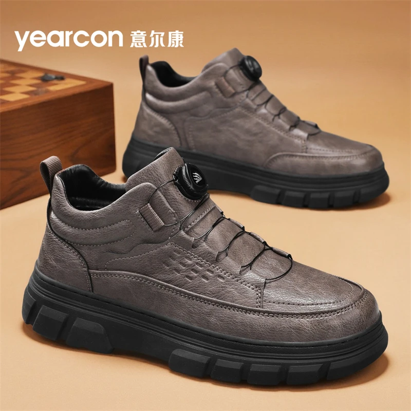 意尔康男鞋秋冬季男士防滑免系鞋带爸爸鞋中老年软底舒适休闲皮鞋