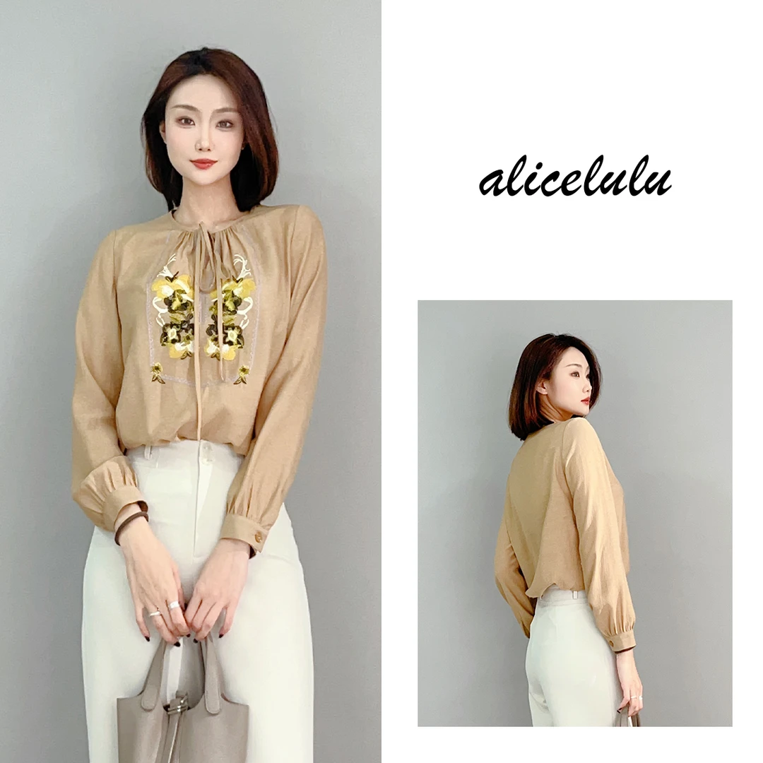 4 ALICE “花开并蒂”衬衫 优雅刺绣 轻盈柔滑 S2141951W