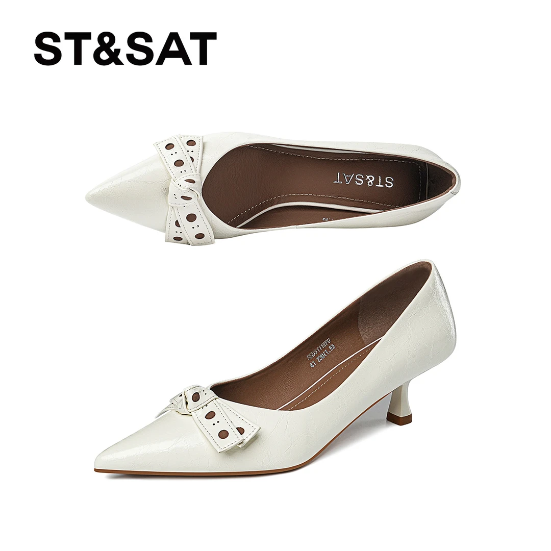 St&Sat/星期六蝴蝶结法式浅口单鞋尖头轻职风休闲时尚百搭女鞋