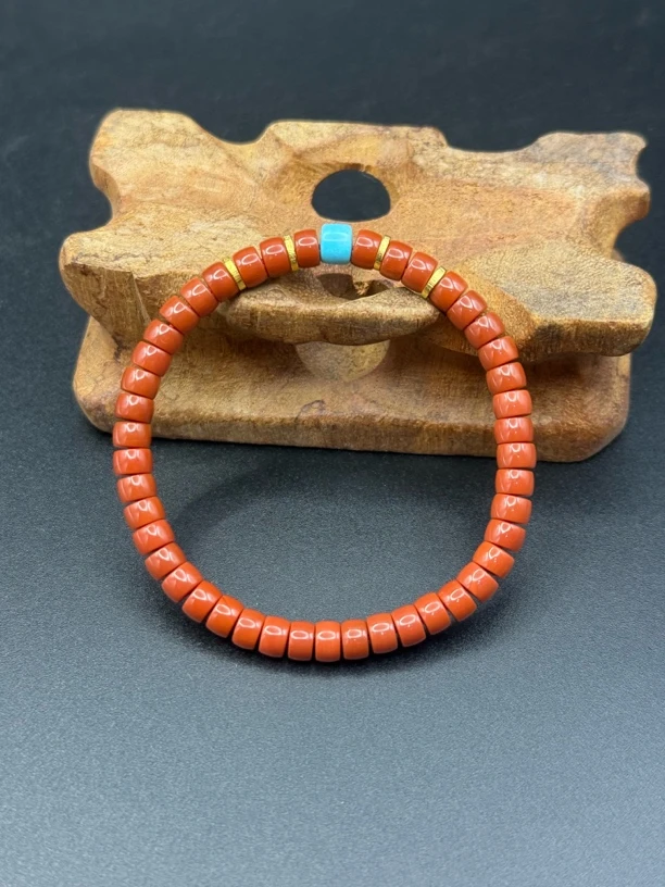 药片瓦西料精品南红直切手串搭配18K金