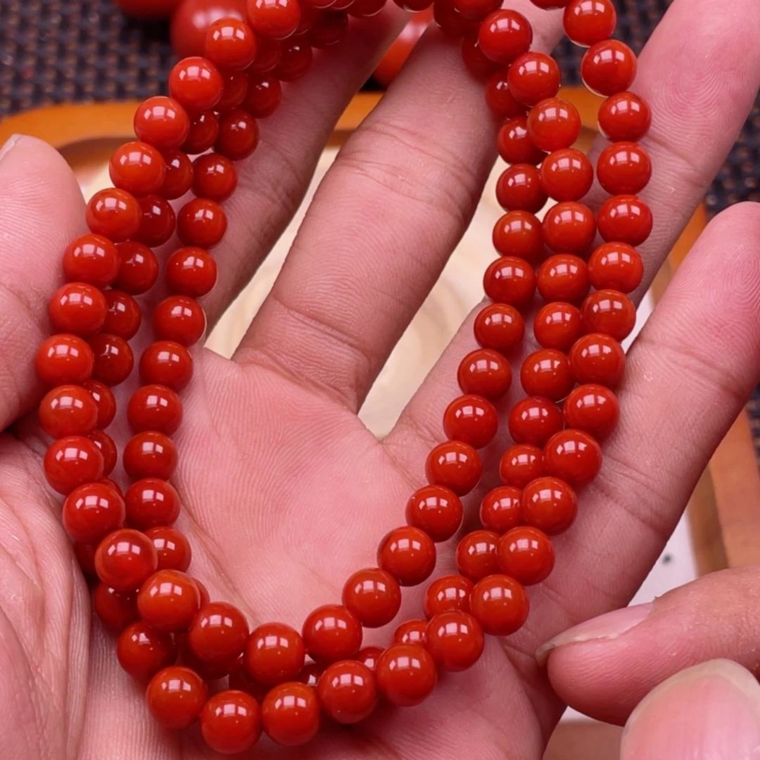 南红玛瑙未镶嵌手链柿子红108颗卡6