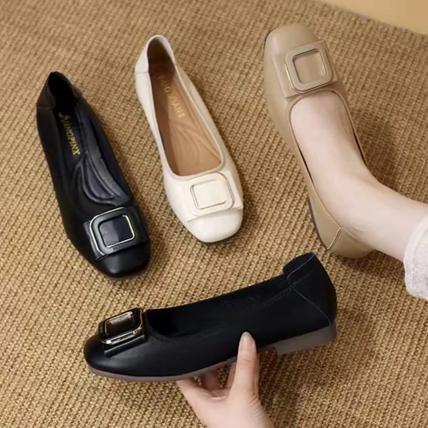 【朵苮品牌】新款时尚休闲百搭羊平底鞋软底浅口粗跟韩版低跟3062