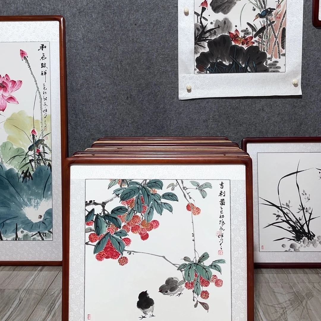 国画书画作品带框63×63