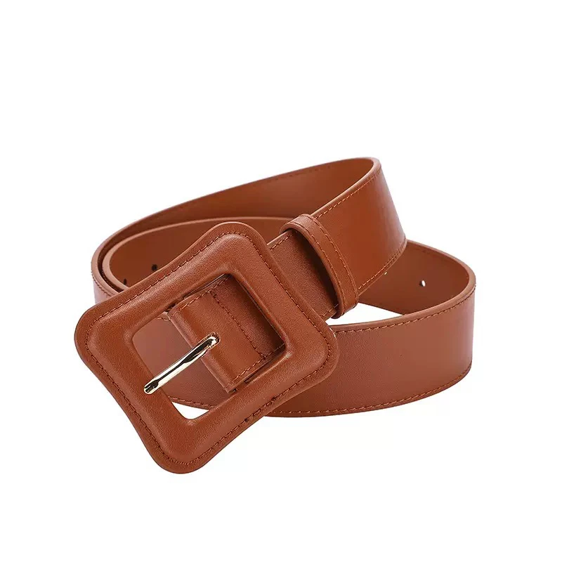 简约包扣女士真皮宽腰带方扣时尚牛皮皮带女腰封