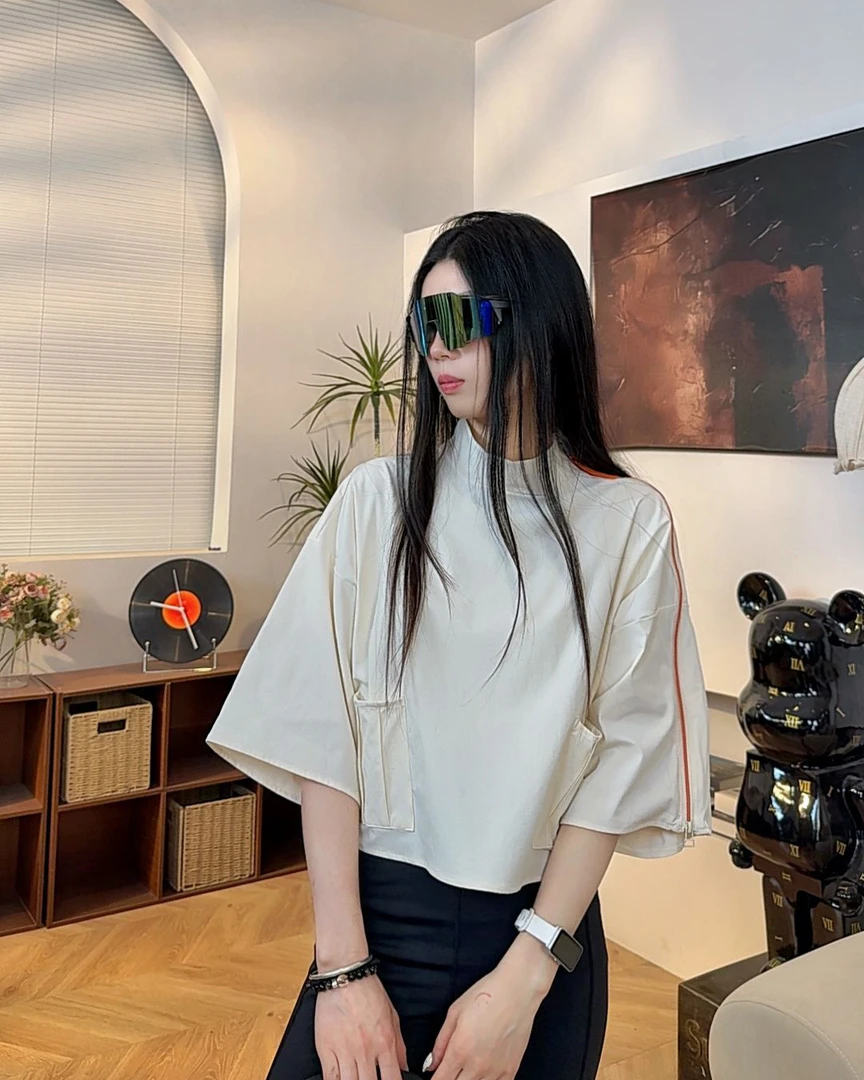 2025新款女中袖T恤宽松小高领防泼溅户外T