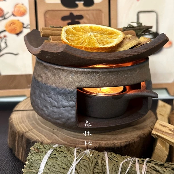 森林秘境手作日式烘烤炉陶瓷熏香植物雪松香薰炉烤茶炉桌面摆件