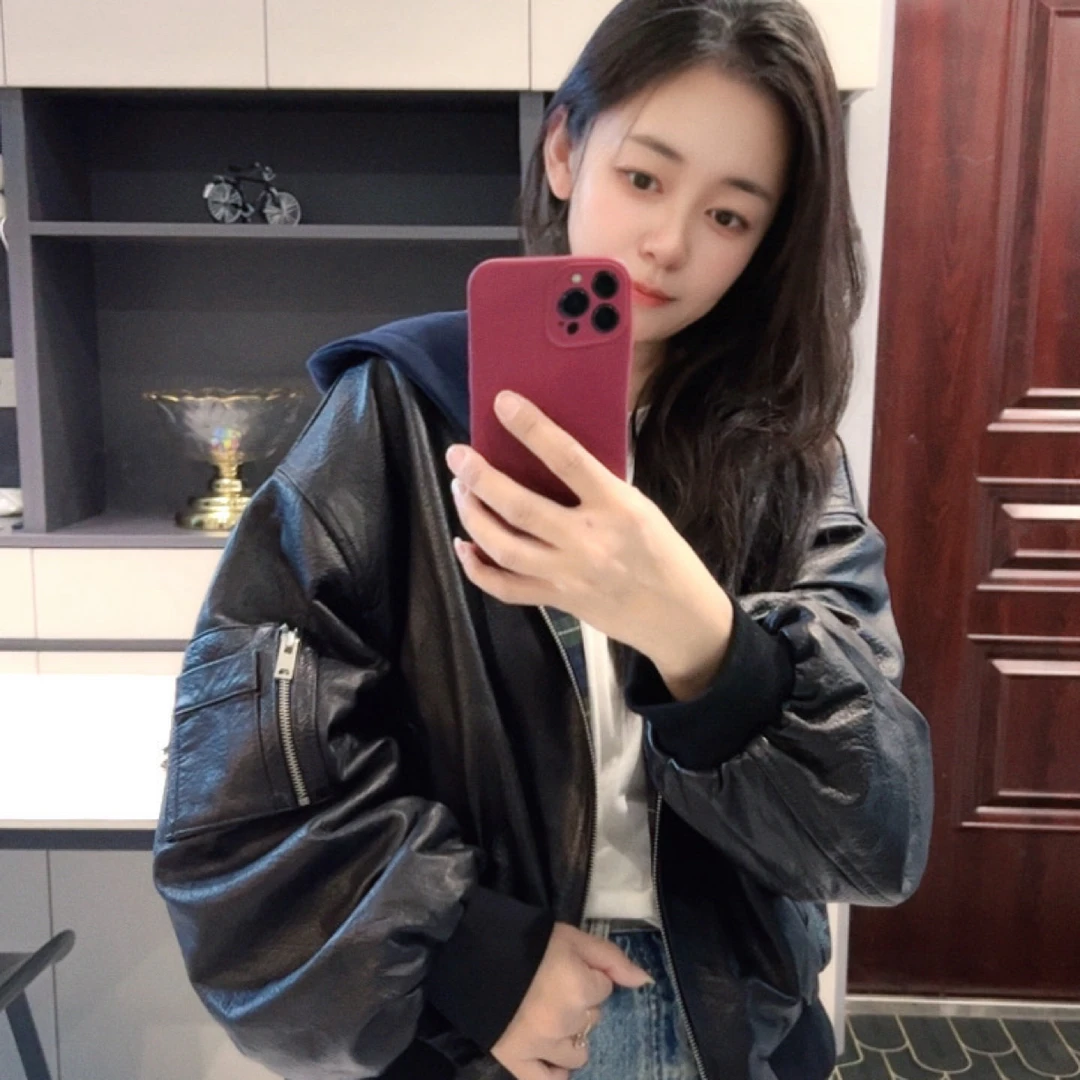 2025秋季新品绵羊皮真皮新西兰羊皮外套短款宽松休闲连帽OP 99382