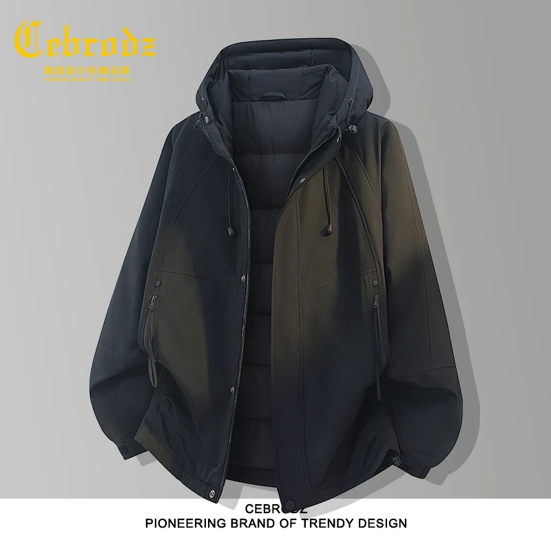 法国Cebrodz2025秋冬新款男百搭羽绒服百搭连帽保暖冬季潮流工装