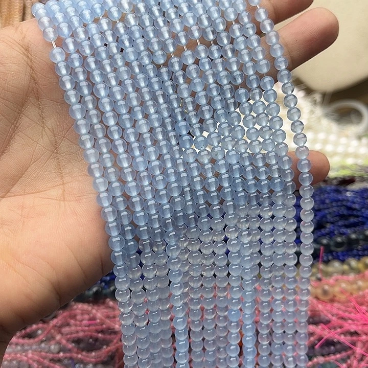 玛瑙/玉髓未镶嵌珠宝半成品一条4mm左右海蓝宝