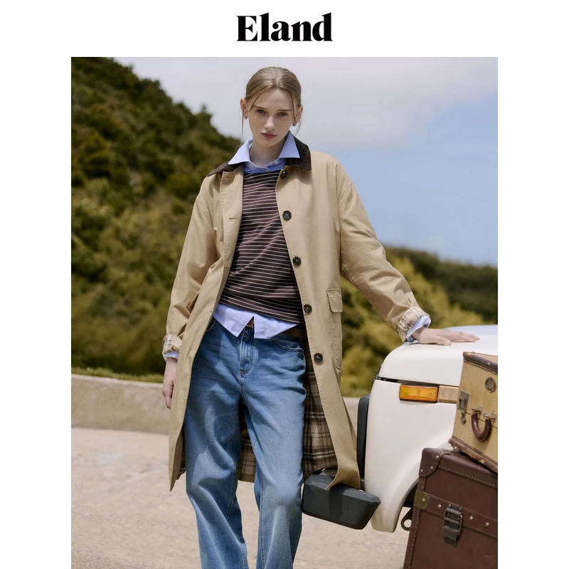 【女装优选WL】Eland衣恋风衣女简约风翻领直筒收腰外套EEJTE49R06