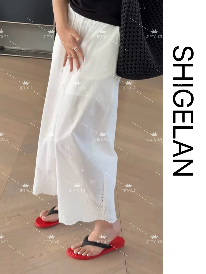 诗歌兰九分阔腿裤时尚镂空蕾丝边百搭舒适休闲裤
