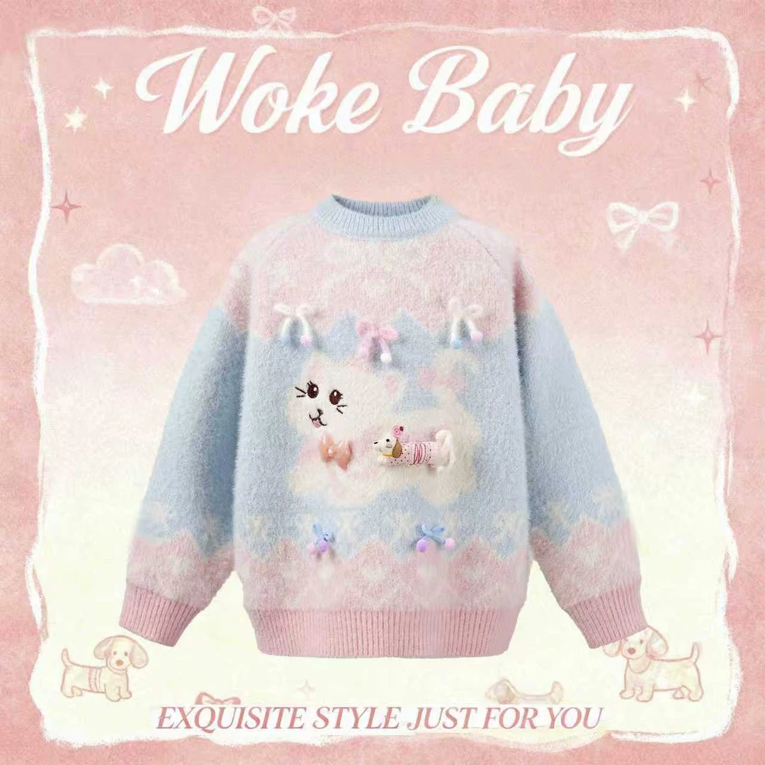 【现货】女童秋冬针织衫卡通毛衣套头上衣汉服W5234
