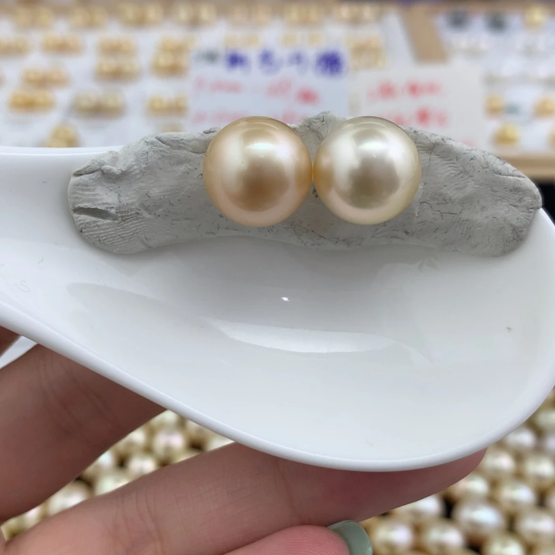 海水珍珠裸珠13-14mm金珠对珠
