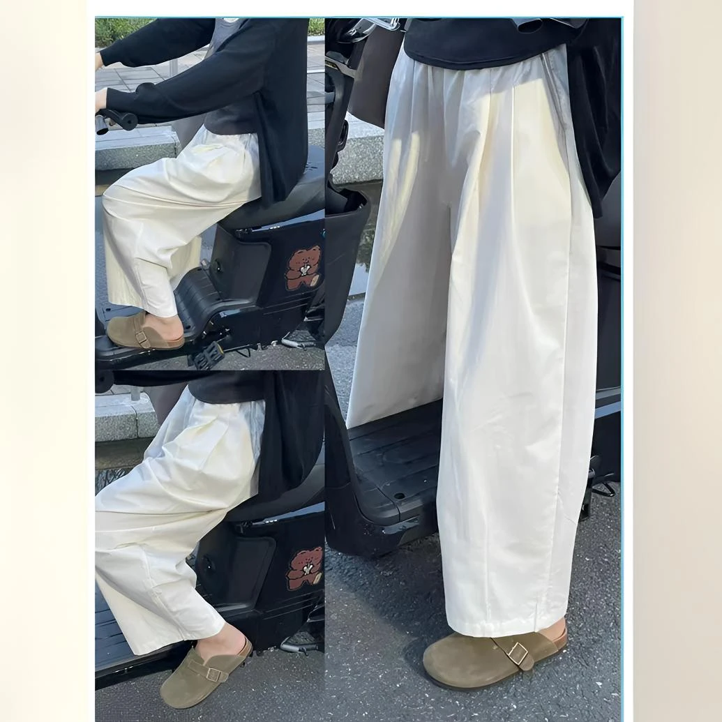 日系慵懒风白色奶奶裤女夏季大码胖mm休闲萝卜阔腿显瘦九分山本裤