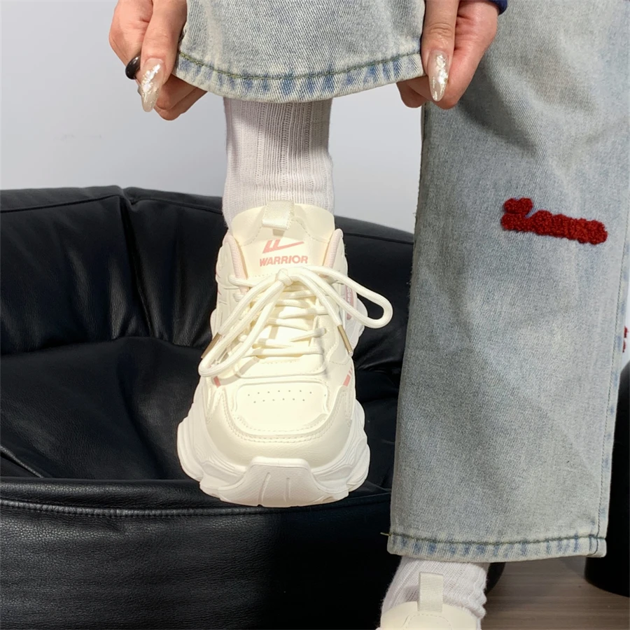 Warrior/回力樱花粉鞋子女款2025新款爆款老爹鞋厚底运动休闲女鞋