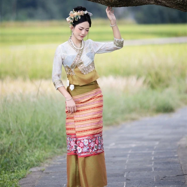 沙芭利 云南旅游穿搭西双版纳傣族服装 绿色传统公主裙民族风套装