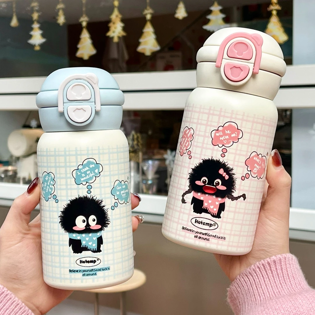 恒度小煤球高颜值316不锈钢保温杯学生情侣闺蜜礼物可爱双饮水杯