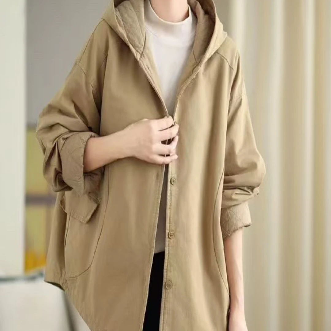 纯色棉连帽夹棉棉服外套女感冬季新款复古休闲宽松大码，61026
