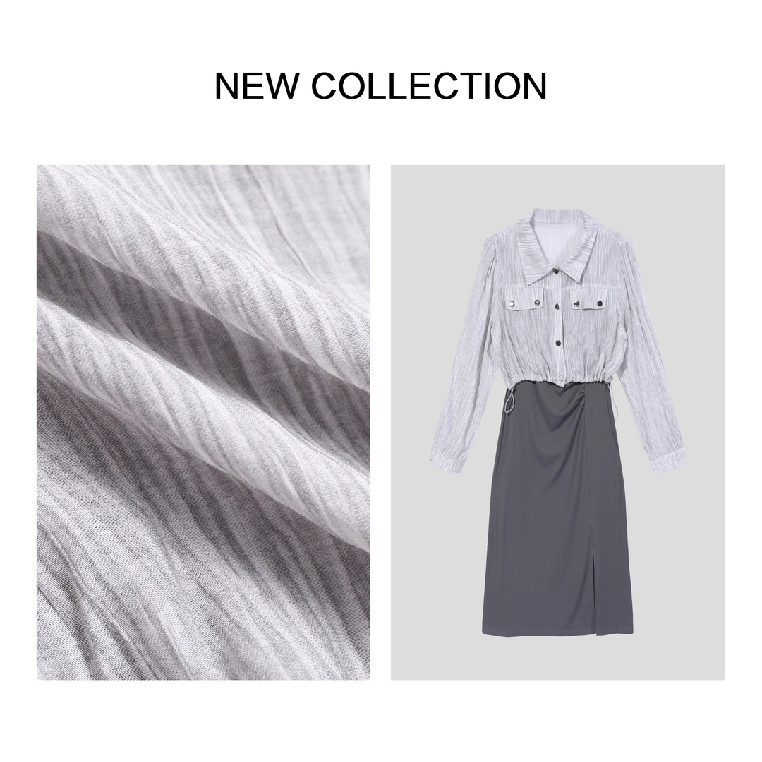 【小铃铛】L1F38093B 春季新款纯色连衣裙+灰色针织开衫 温柔知性