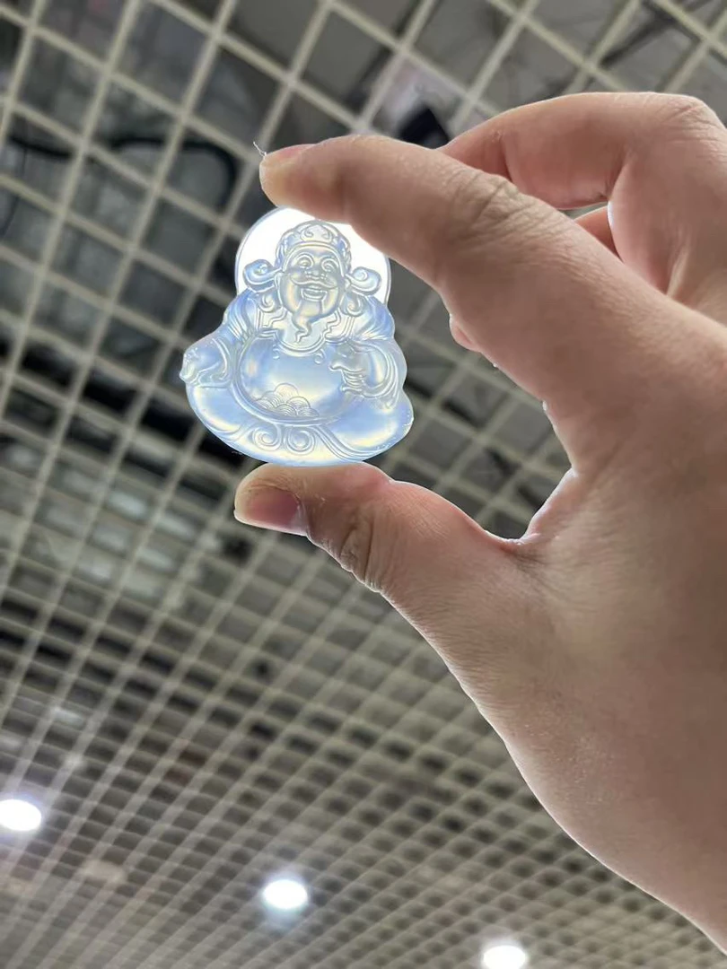 精品天然岫玉财神吊坠 蛇纹石玉